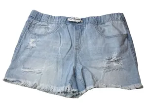 YMI Dream Denim High Rise Distressed Cuffed Elastic waist shorts Women Large thumbnail 1