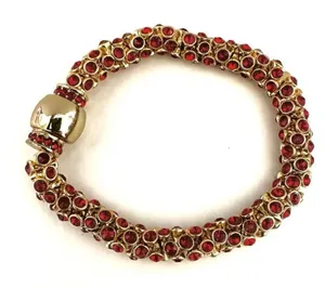 Red and gold tone round magnetic bracelet thumbnail 1