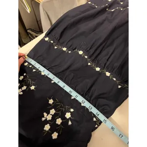 Navy Blue Floral Embroidered Folk Tiered Midi Dress Size Small 100% Cotton thumbnail 10