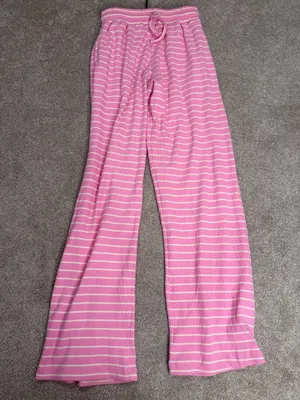 Daily Drills Thermal Resort Pants Taffy Cream Pink Striped Wide Leg S/M NEW thumbnail 1