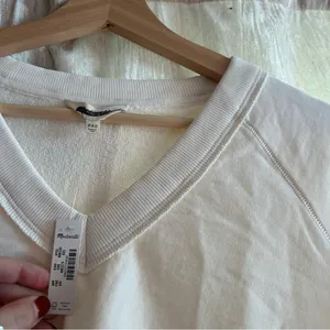 Madewell Cotton Terry‎ V-Neck Sweatshirt Vintage Ivory White NWT Size XXS thumbnail 4