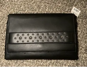 Black Clutch purse With Silver Studded Beading‎ Stud Clutch Classy Edgy Dressy thumbnail 1