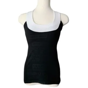Lululemon Womens Scoop Neck Black Manifesto & White Tank Top Size 8 thumbnail 2