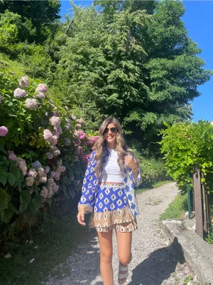 Zara Blue Cream & Green Patterned Top thumbnail 2