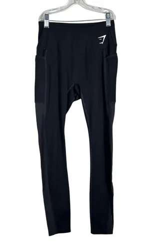 Black Mesh Panel Detail Athletic Athleisure Leggings Pockets Small S thumbnail 1
