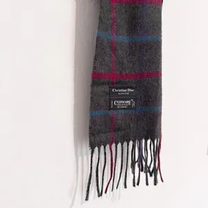 Christian Dior‎ Scarf Plaid Windowpane Cashmaire Fringe Vintage Dark Academia thumbnail 6
