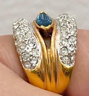 Vintage Blue Sapphire Rhinestone Gold-plated Statement Ring Size 6 thumbnail 10