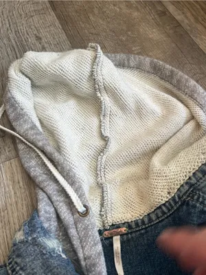 Free People | Distressed Knit Sleeve Denim Jacket S Grunge Hooded‎ Streetwear thumbnail 12