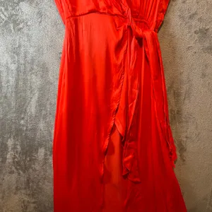 Anthropologie Maeve Open Back Satin Wrap Midi Dress Orange Size Small Summer‎ thumbnail 5