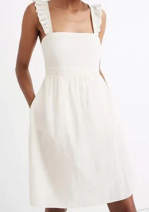 Madewell Ruffle Strap Empire Dress Ivory Cream Beige Sz 12 Cotton Blend Pockets thumbnail 1