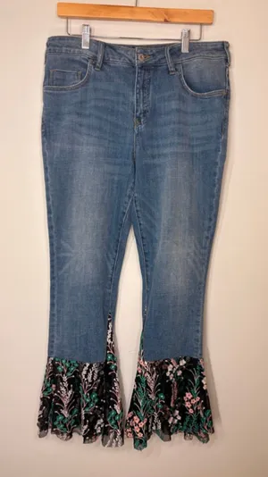 Pilcro and the Letterpress Anthropologie Flare Jean 30 Women Floral Mesh Embroidered Boho Festival thumbnail 1