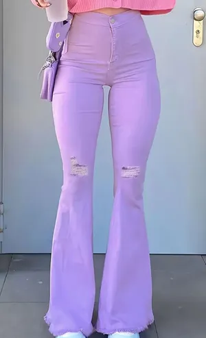 Y2K Light Purple Ripped Flared Jeans Size XL thumbnail 1