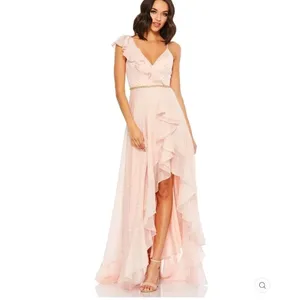 NWT Mac Duggal POLKA DOT ASYMMETRICAL RUFFLE GOWN Pink Size 0 thumbnail 3
