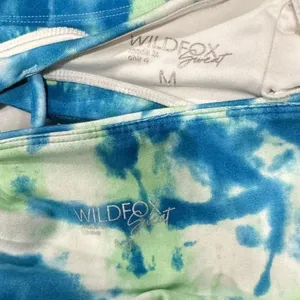 Wildfox Sweat Tie Dye Two Piece Set Sports Bra Leggings Blue Green Womens Medium thumbnail 3