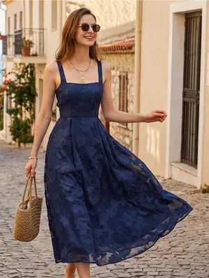 Rihoas Navy Jacquard Slip Maxi Dress Blue thumbnail 2
