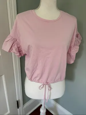 NWOT Express Women's Pink Ruffle Sleeve Drawstring Top‎ Size Small thumbnail 1