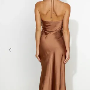 Hello Molly NWT Strapless Satin Dress in Rich Brown thumbnail 6