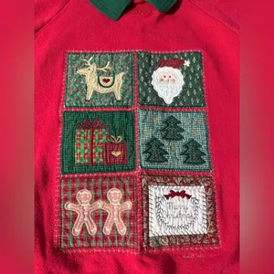 VTG Valorie Folk Art Christmas Sweatshirt Embroidered Gingerbread Red Green S M thumbnail 4