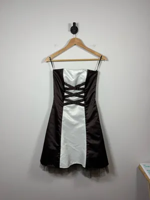 Jessica McClintock Gunne Sax Strapless Satin Corset Dress Brown Size 3/4 thumbnail 6