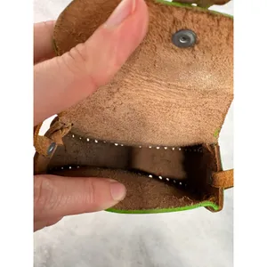Vintage Mexican Tooled Leather Crossbody Bag Lime Green Whipstitch Boho Mini thumbnail 9