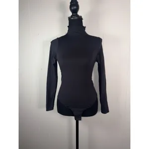 skims essential mock neck long sleeve bodysuit L/XL black Slimming thumbnail 2