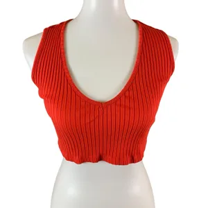 Urban Outfitters Red Ribbed Cropped Tank Top Small Y2K Stretch Knit Festival thumbnail 3