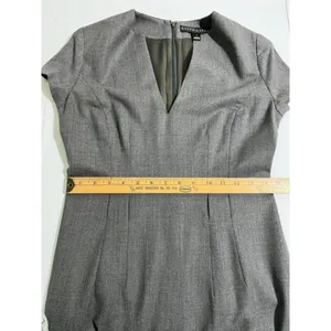 Ralph Lauren Grey Virgin Wool Blend Notched V-Neck Sheath Dress Size 4 thumbnail 7