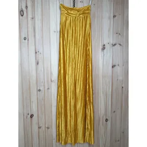 NWOT Lulus Whimsical Beauty Golden Yellow Satin Plisse Strapless Maxi Dress XS thumbnail 7