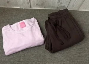 Womens Bundle Lounge Set Pink Long Sleeve Top Brown Fleece Jogger Pants Small thumbnail 1