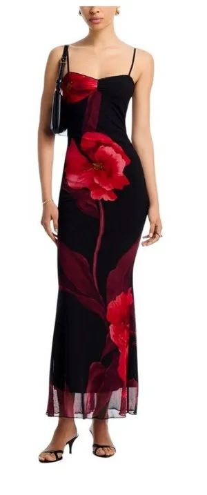 NWT Aqua Floral Mesh Maxi Dress DC9891BL Red Floral S thumbnail 1