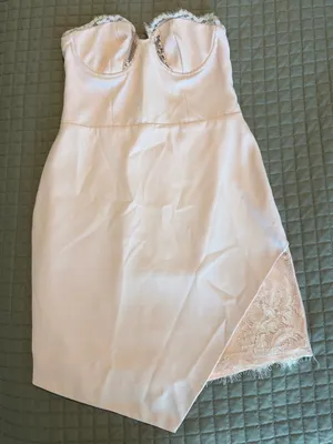 NBD Revolve Pink Satin Lace Bustier Strapless Homecoming Dress M Asymmetrical thumbnail 2