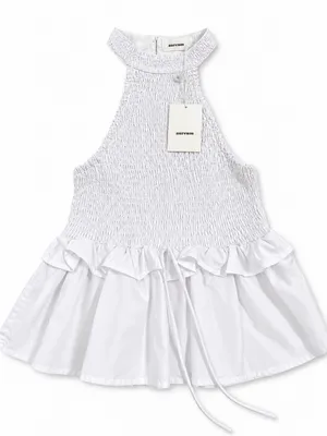 Aureum White Smocked Halter Ruffle Peplum Top Size S NWT 100% Cotton thumbnail 1
