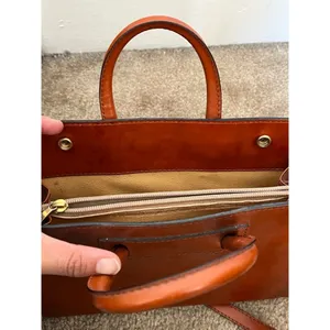 Pratesi Firenze Italian cognac Leather square Satchel Brown cross body bag thumbnail 11