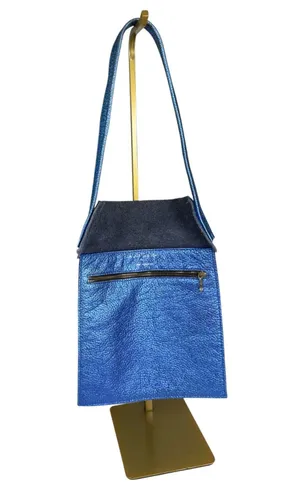 Kurt Geiger Blue Metallic Quirky Pebbled Leather Suede Shoulder Purse Handbag thumbnail 1