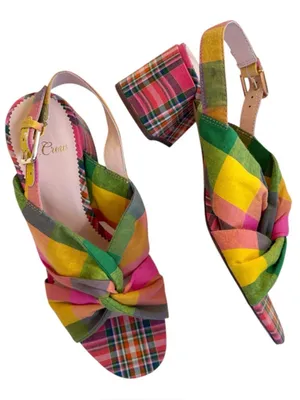 Like New J. Crew Twisted Knot Penny Sandals Plaid Size 5 thumbnail 1