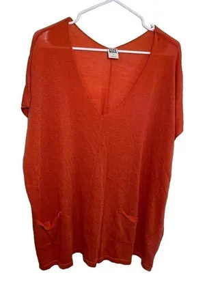 Vero Moda Womens Sz Small Inez Oversized Blouse Pink Orange Pockets Short Sleeve thumbnail 1