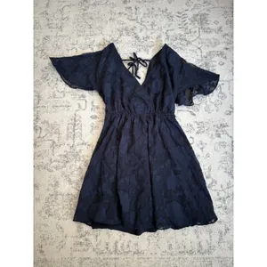 Lulus Flutter Forever Navy Burnout Jacquard Mini Dress Size XS V Neck Feminine thumbnail 3