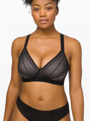 Lululemon Awake To Lace Bra 34D Black Barely Beige Wireless Sports Bra W2AQVS thumbnail 1