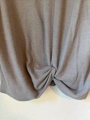 Lace Yoke Gray Long-Sleeve Knit Top with Front Twist thumbnail 6