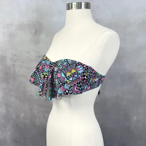 Hula Honey Bikini Swim Top‎ Size Medium Aztec Ruffle Bandeau Boho Indie Festival thumbnail 2