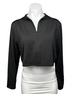 Women's Black Half Zip Long Sleeve Cropped Activewear Athletic Pullover Top XL thumbnail 1