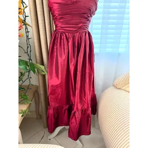 Lulus Poised Passion Wine Red Taffeta Pleated Ruffled Midi Dress thumbnail 7