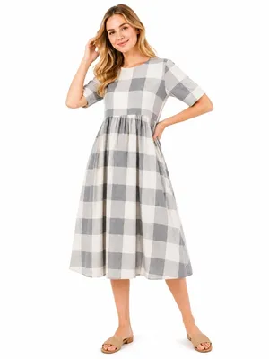 Roolee Gray Buffalo Check plaid gingham Maddie midi maxi dress L thumbnail 2