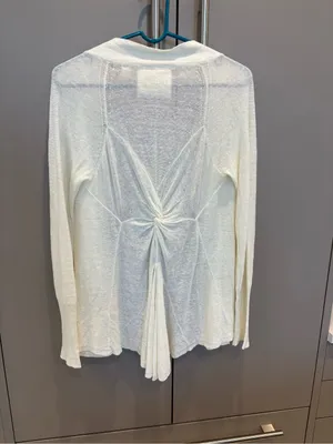 Anthropologie Angel of the North Ivory Linen Blend Open Cardigan Twist Back-S thumbnail 2