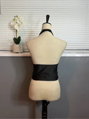 Julia by Love Black Halter Top Handkerchief Hem Y2K Clubwear Size L thumbnail 5