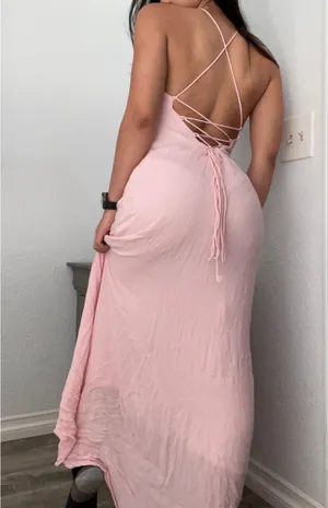 Baby Pink Long Naked Back Dress thumbnail 2