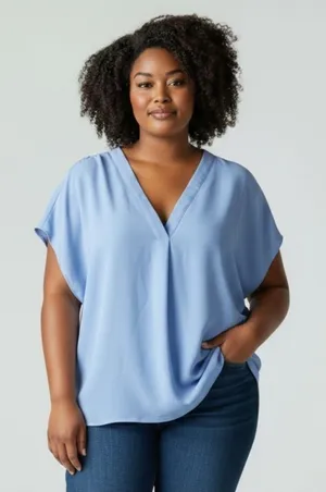 Banana Republic Women's XXL Blue V-Neck Blouse thumbnail 1