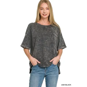 Zenana French Terry Acid Washed Exposed Seam T-shirts - L/XL‎ thumbnail 3