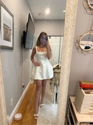 Babyboo Orla Mini Dress - Ivory. Square-Neck White Jacquard A-Line Wedding Dress thumbnail 5