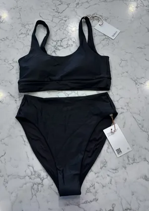 NWT Quince Black Italian Tank Bikini Top & High Rise Bottoms Set Size Small thumbnail 1